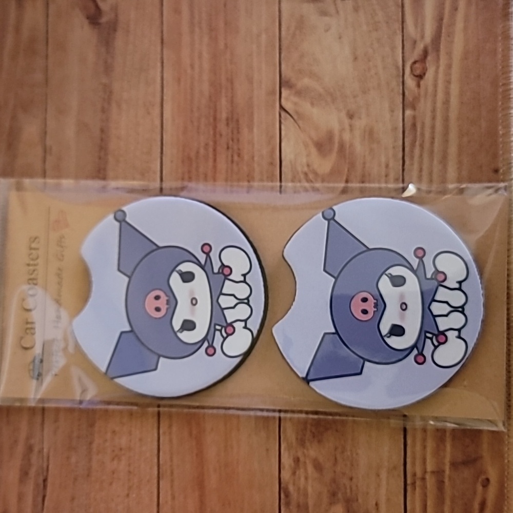 Kuromi Handmade Reuseable Set of 2 Car Cup Holder Coasters